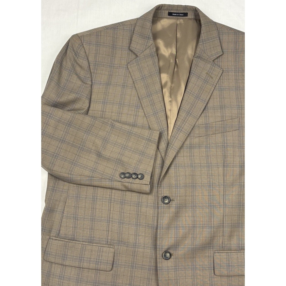 NWOT Joseph & Feiss Gold 44R Classic Fit Wool Blend Taupe w/Windowpane Plaid